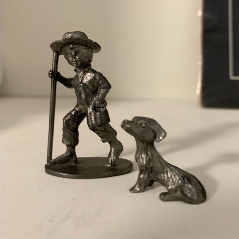 Vintage Pewter Huckleberry Finn and dog miniatures